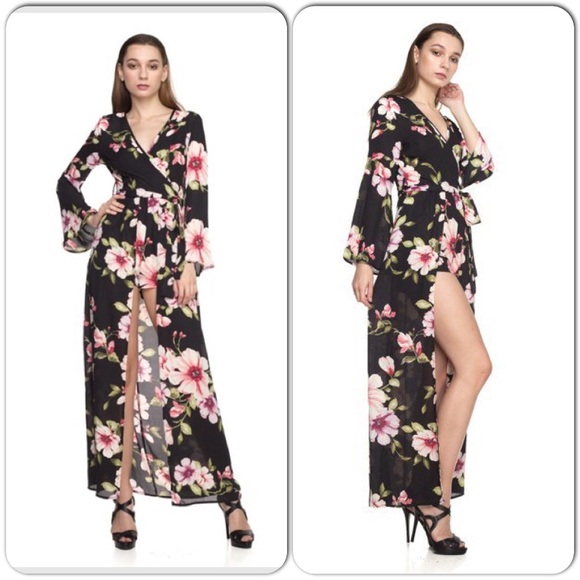 Black Floral Print Maxi Dress-Clearance - Picture 2 of 6